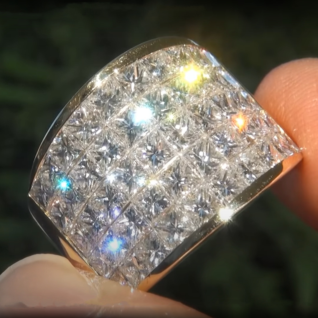 Luxury Square Crystal Pave Ring Gold Tone