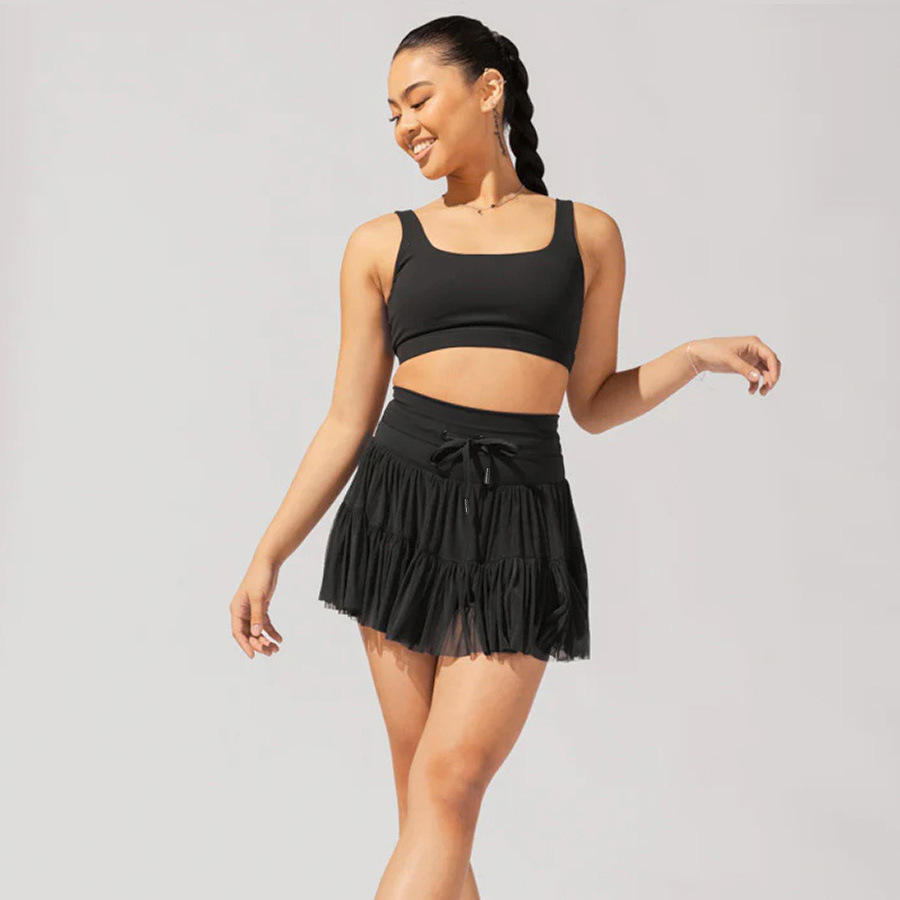 Cross-Border European And American Women's Fashion Skirt Pants Anti-Exposure Summer New High-Waisted Lace-Up Mesh Pleated Skirt Short Skirt Hot Girl