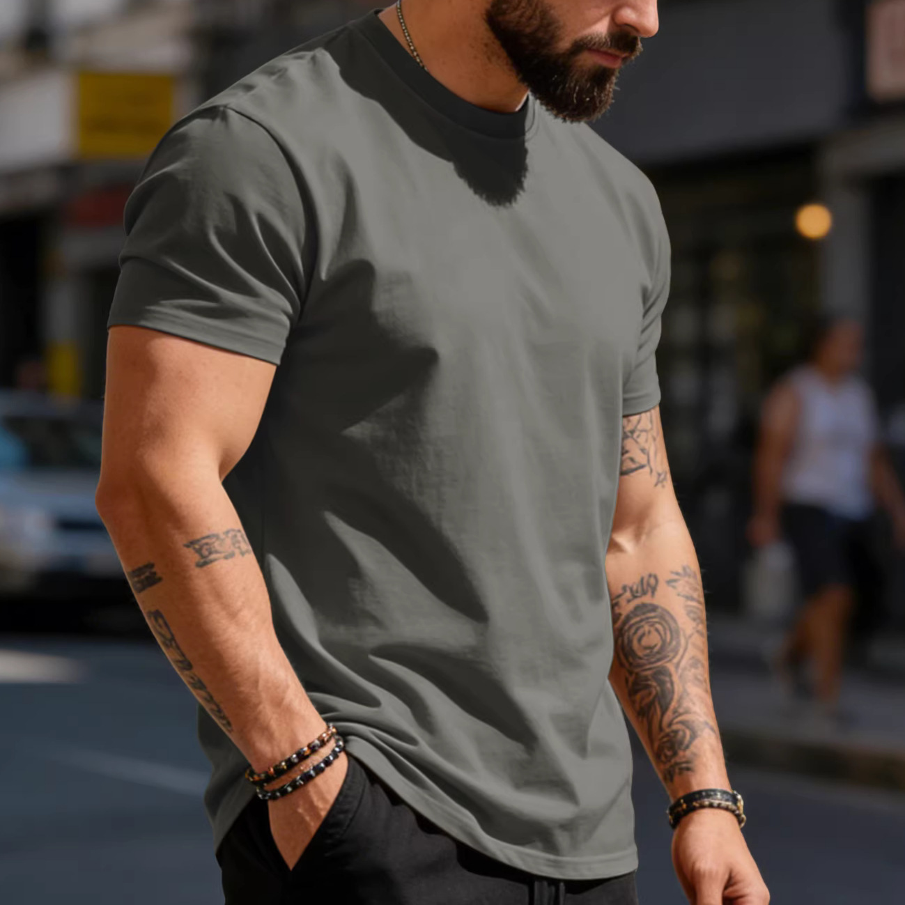 Cross-border Amazon European And American Foreign Trade Summer Solid Color Round Neck Pure Cotton Casual Sports Solid Color Simple Short Sleeve Top For Men