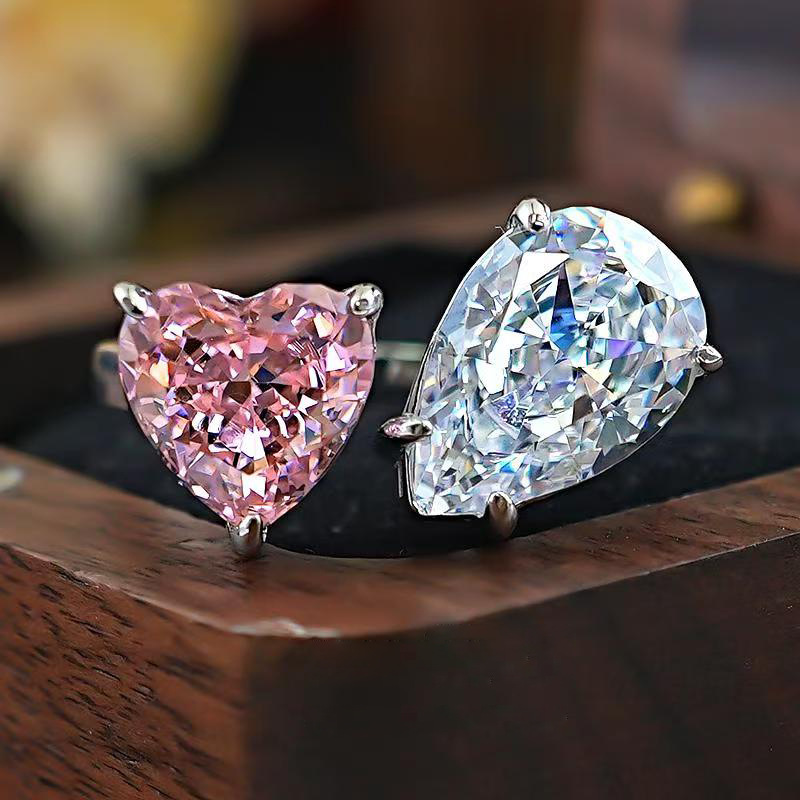 Brilliant High-Definition Water Drop Heart-Shaped Colored Gemstone Open Ring For Women, Elegant And Luxurious Niche Hand Jewelry Wholesale