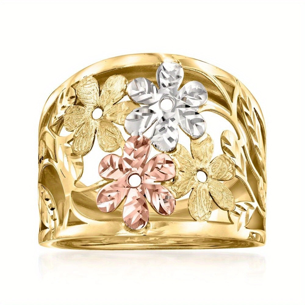 Bague ajourée multicolore vintage en laiton doré pour femme Déclaration botanique Bijoux de mode de fête Élégant