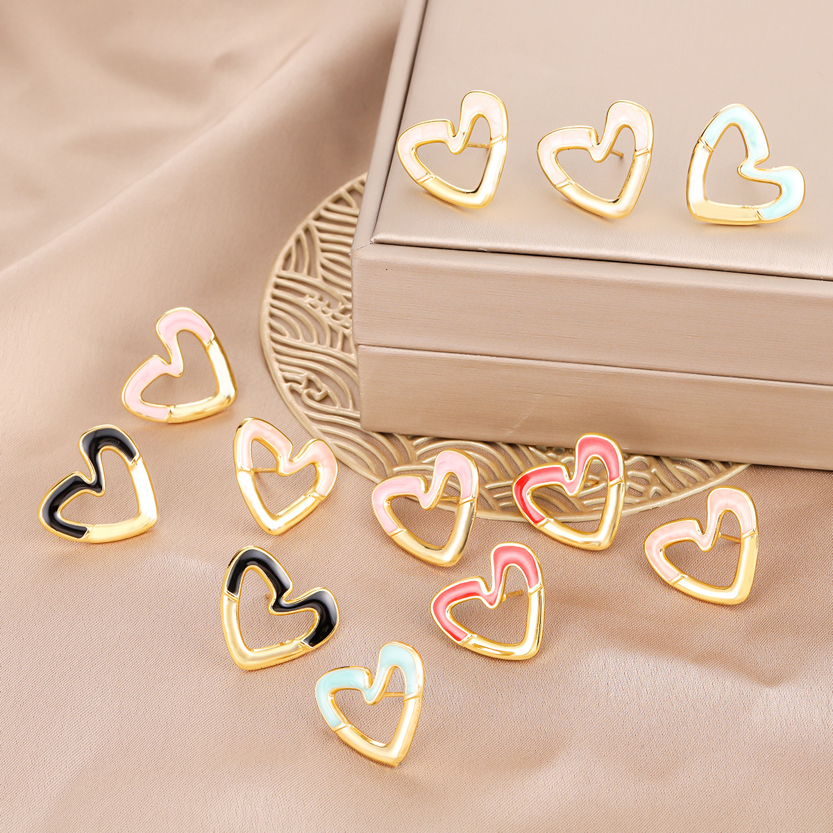 Cross-Border Epoxy Titanium Steel Earrings With Personalized Geometric Colorful Flowers, Five-Pointed Stars, And Heart-Shaped Oil-Dipped Stainless Steel Jewelry For Women