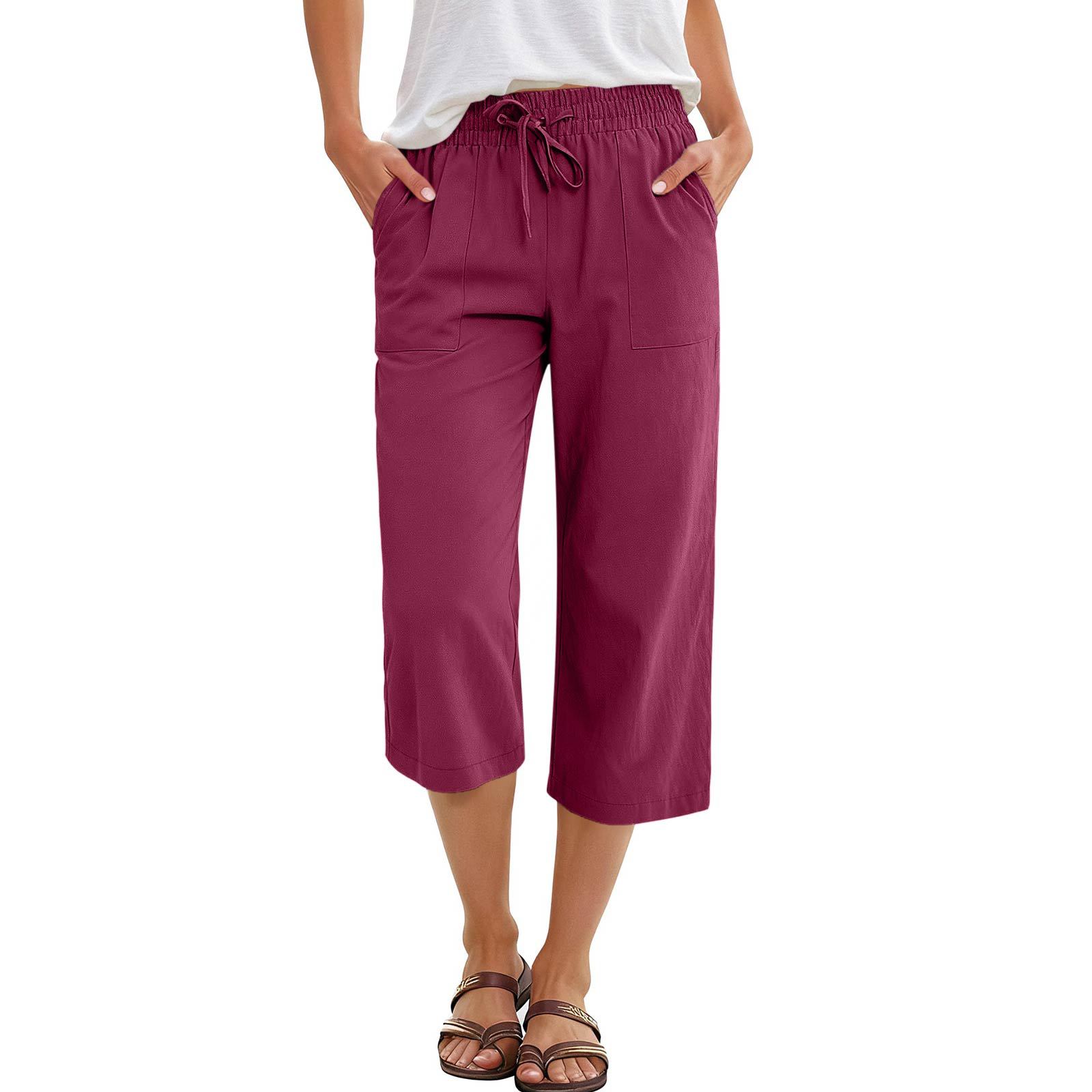 Wish Spring And Autumn European And American Women's Fashion Solid Color Cotton Linen Loose Drawstring Wide-Leg Casual Pants For Women — image 16 of 16