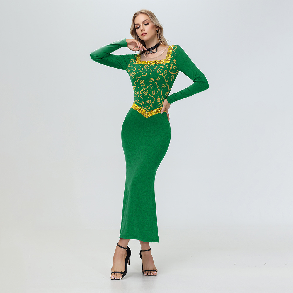 Halloween Fiona Princess Cosplay Stage Performance Green Long Dress Cos Costume