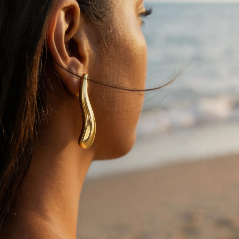 Womens Minimalist Twisted Curved Metal Dangle Earrings