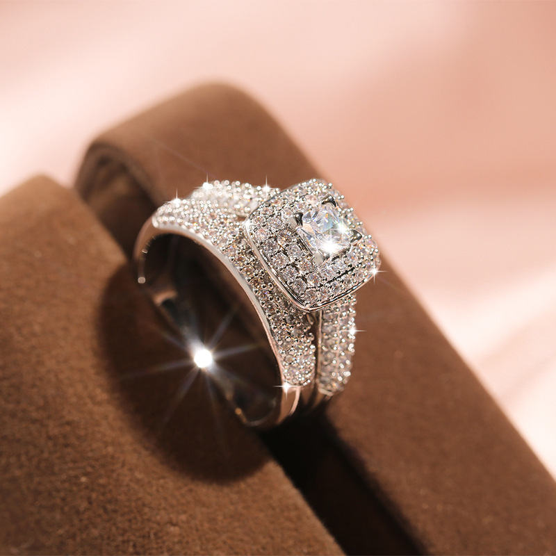 Ebay Explosions Ring Full Diamond Micro-inlaid Couple Princess Square Diamond Set Ring European And American Fashion Luxury Engagement Ring For Women