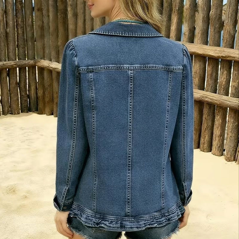 Cross-border European And American Y2K Hot Girl Style Ruffled Hem Short Jacket With Turn-down Collar And Double-breasted Buttons, Suitable For Spring And Autumn product image