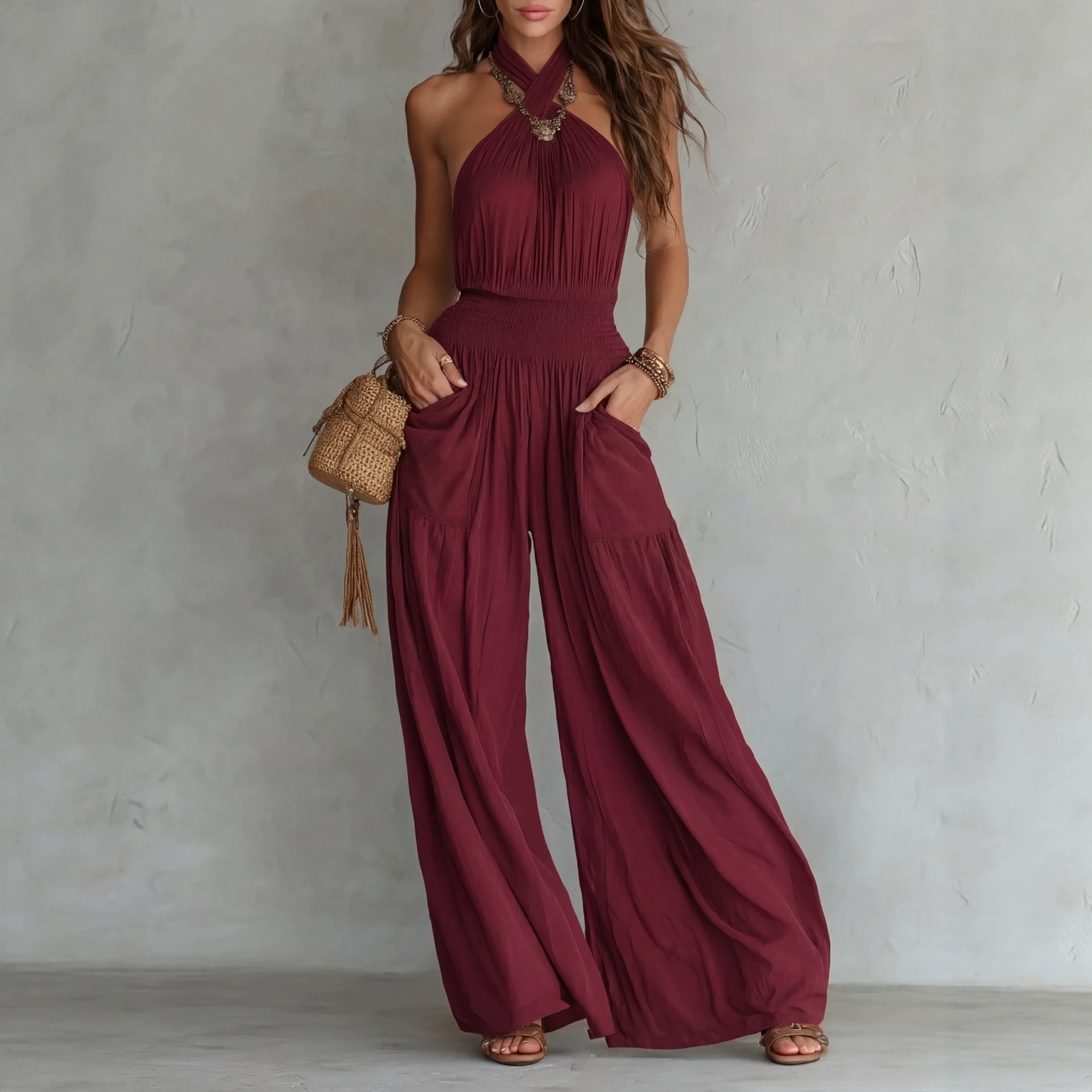 Combinaison bohème femme dos nu et jambes larges