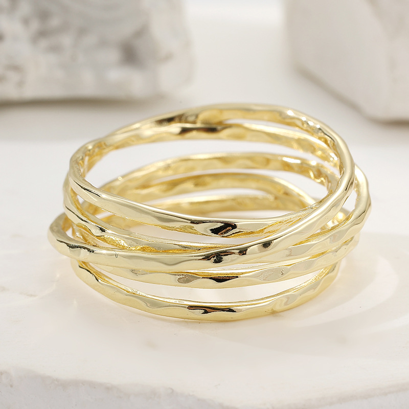 Minimalist Layered Wave Ring Gold Tone Brass