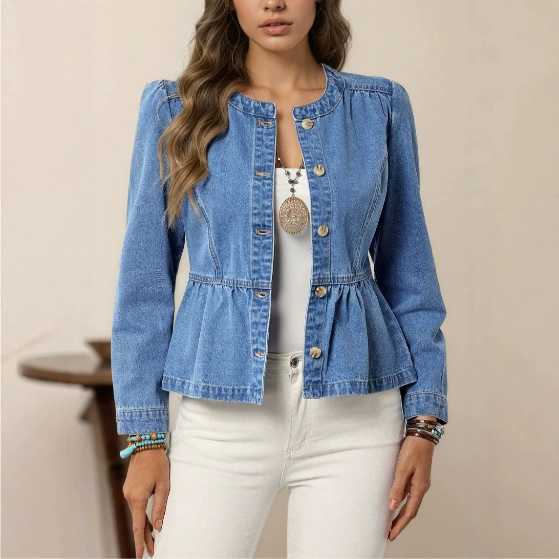 Cross-Border Denim Jacket For Women, Short Style, 2026 Spring And Autumn New Popular Model, European And American Casual Versatile Round Nec
