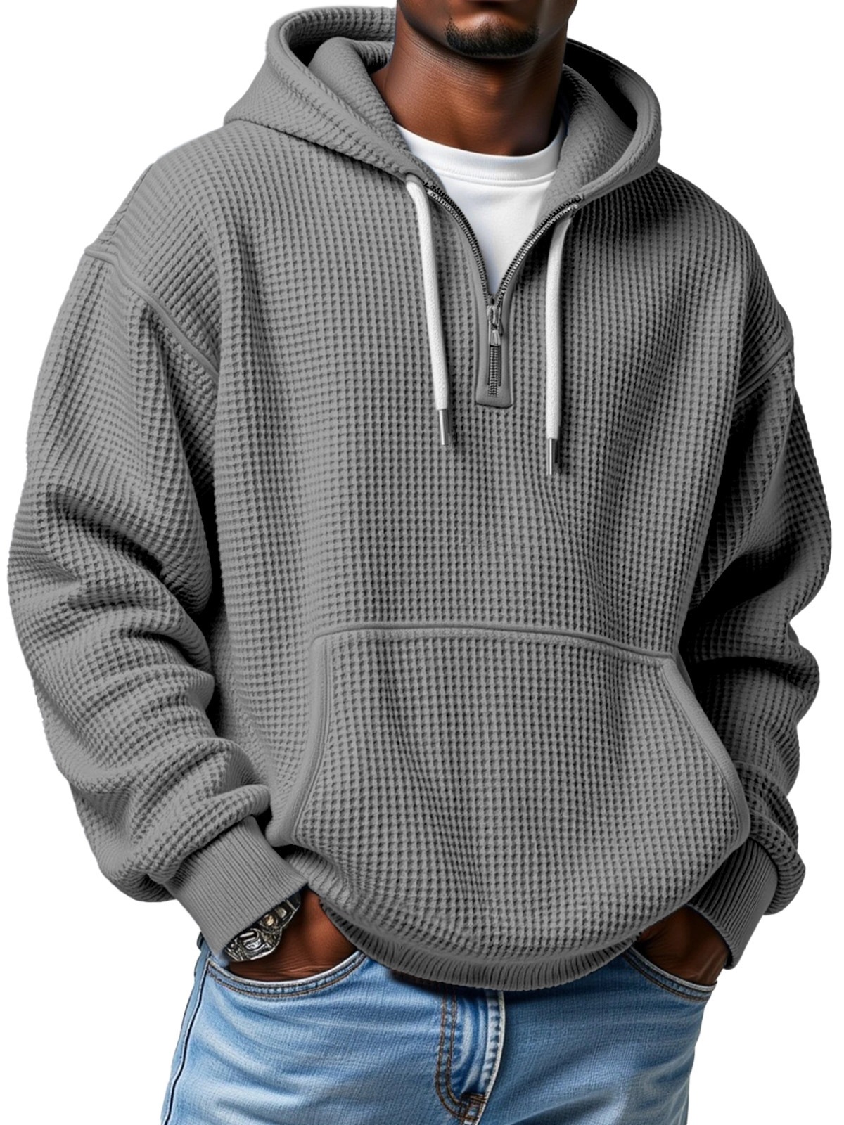 Autumn And Winter New Amazon Independent Station Fashion Sports Trendy Brand Men's Tops Waffle Hooded Sweatshirt