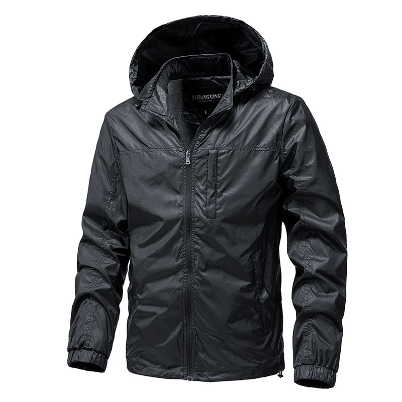 Cross-Border Spring And Autumn Thin Jacket For Men, Single-Layer Trendy Brand Hooded Windbreaker, Outdoor Breathable Street Style American M