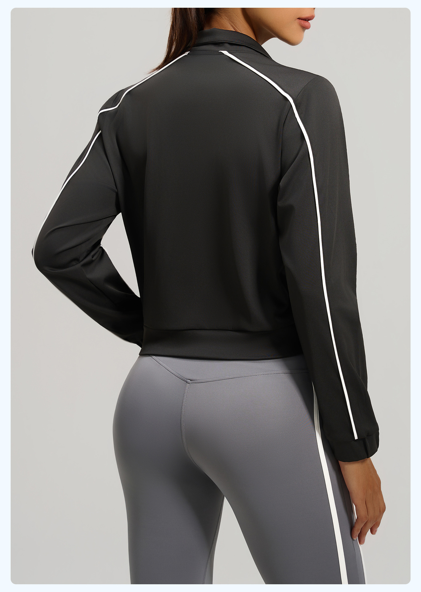 Women's loose sports cardigan – product flat lay with measurements