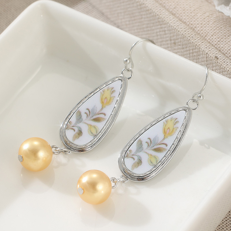 Cercei de perle aurii cu lacrimă botanică de epocă, alamă, în ton de argint, bijuterii de modă pentru femei, elegante, florale