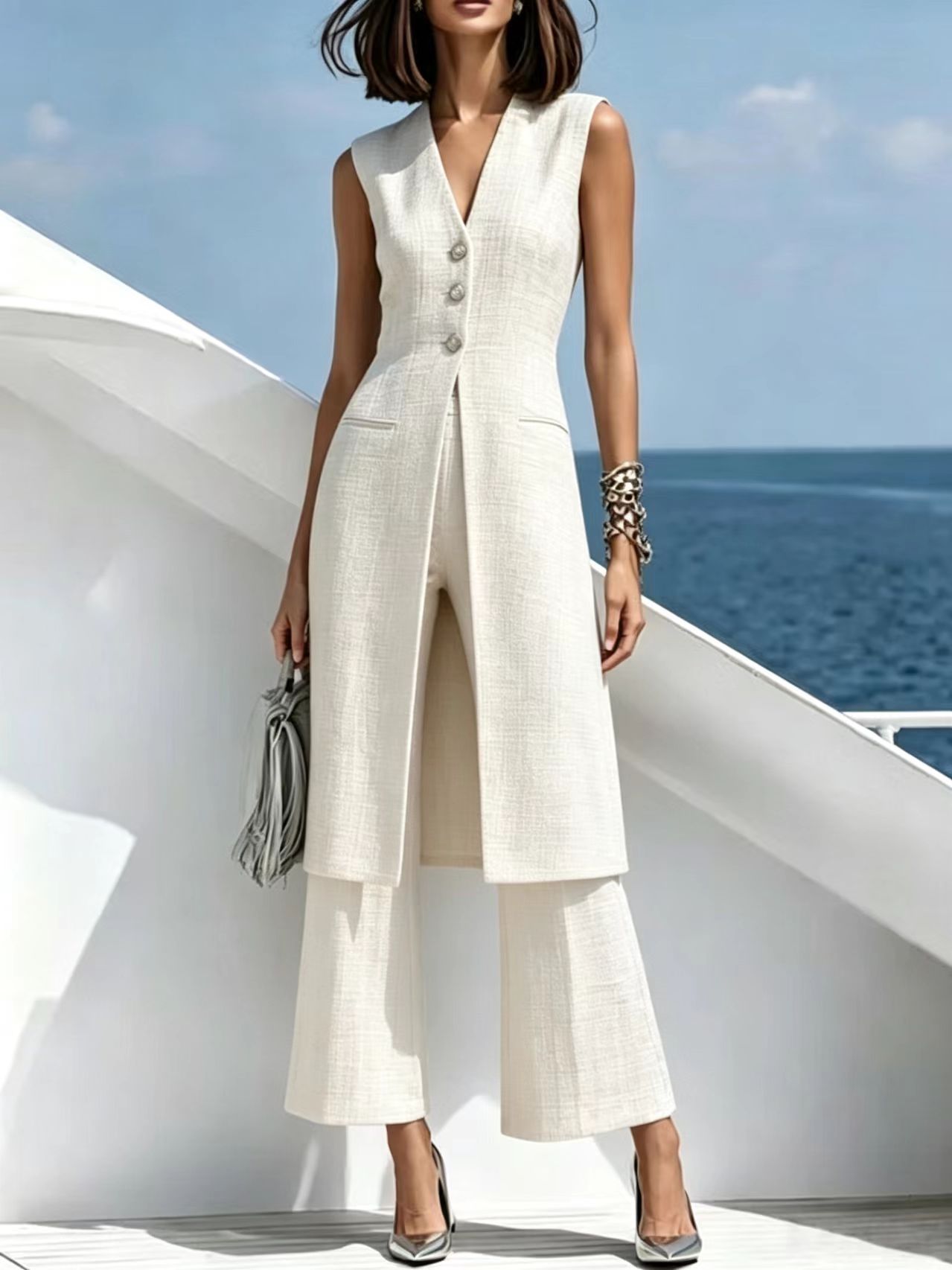 New Hot-Selling European And American Cross-Border Fashion Women's Elegant Vest And Pants Two-Piece Suit
