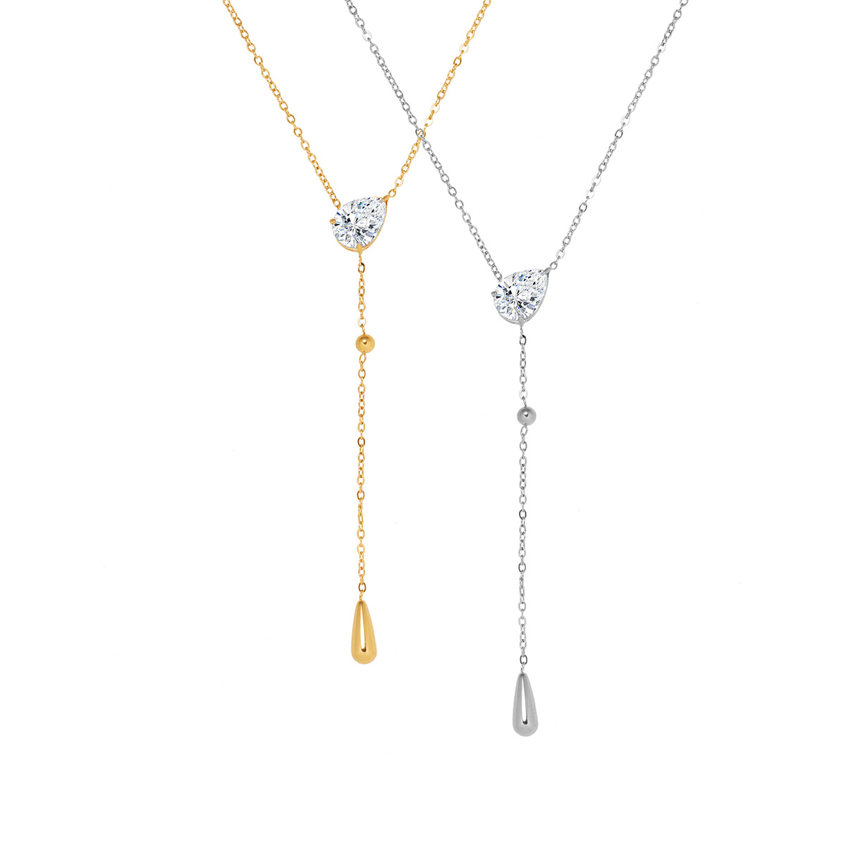 Fashionable, Simple And Versatile Micro-Encrusted Water Drop Zircon Necklace Accessible Luxury Niche High-End Clavicle Chain For Women Titanium Steel