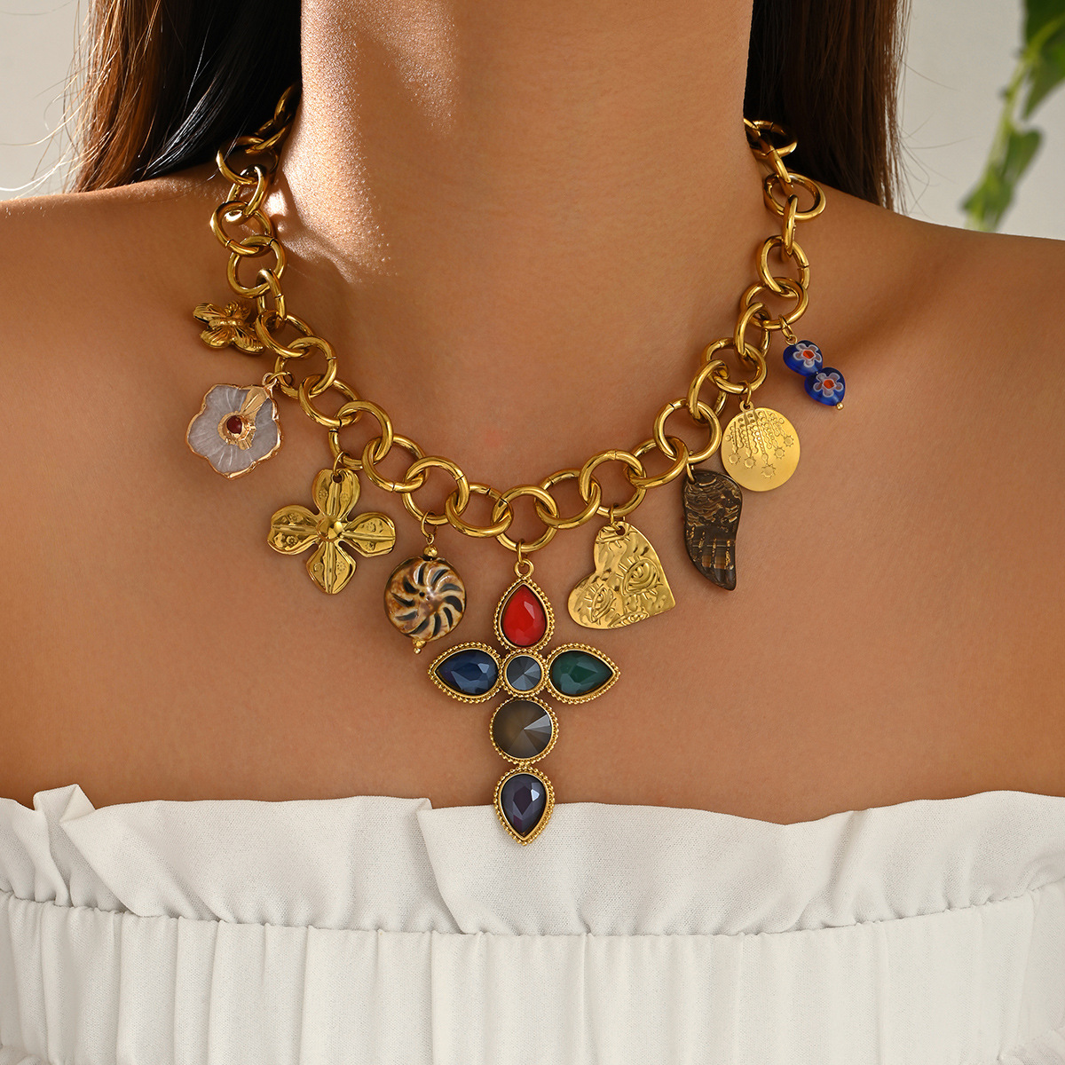 Vintage Luxury Cross & Heart Pendant Necklace