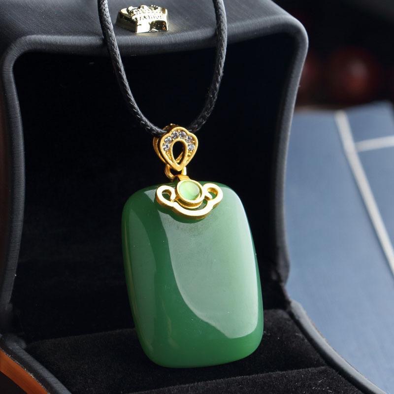 Vintage Luxury Faux Hetian Jade Pendant Geometric Rectangle Jasper Nephrite White Jade Charm Craft Accessory For Women