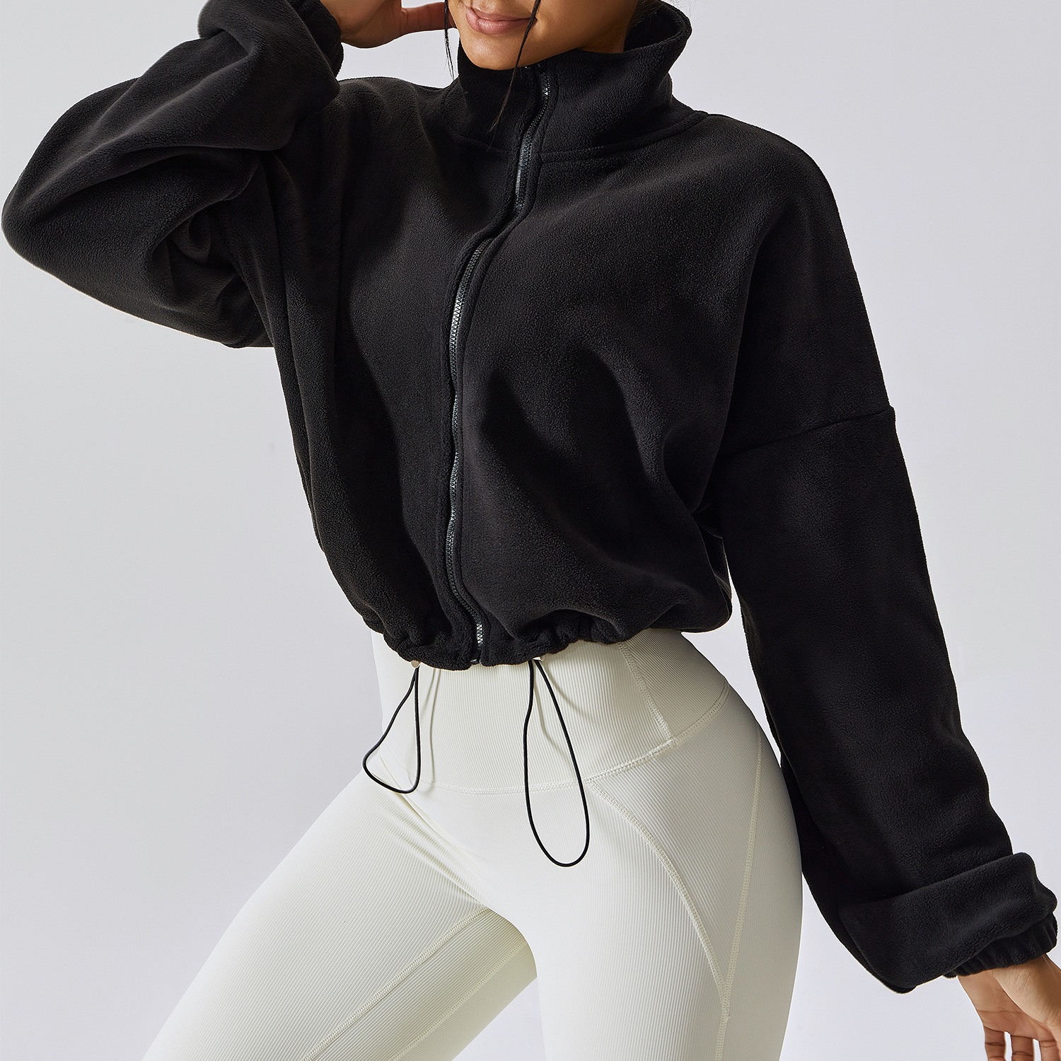 Winter Fleece-lined Thickened Sports Jacket Women's Olympic Grain Fleece Collar Top Loose Sweatshirt Outdoor Fitness Casual Jacket