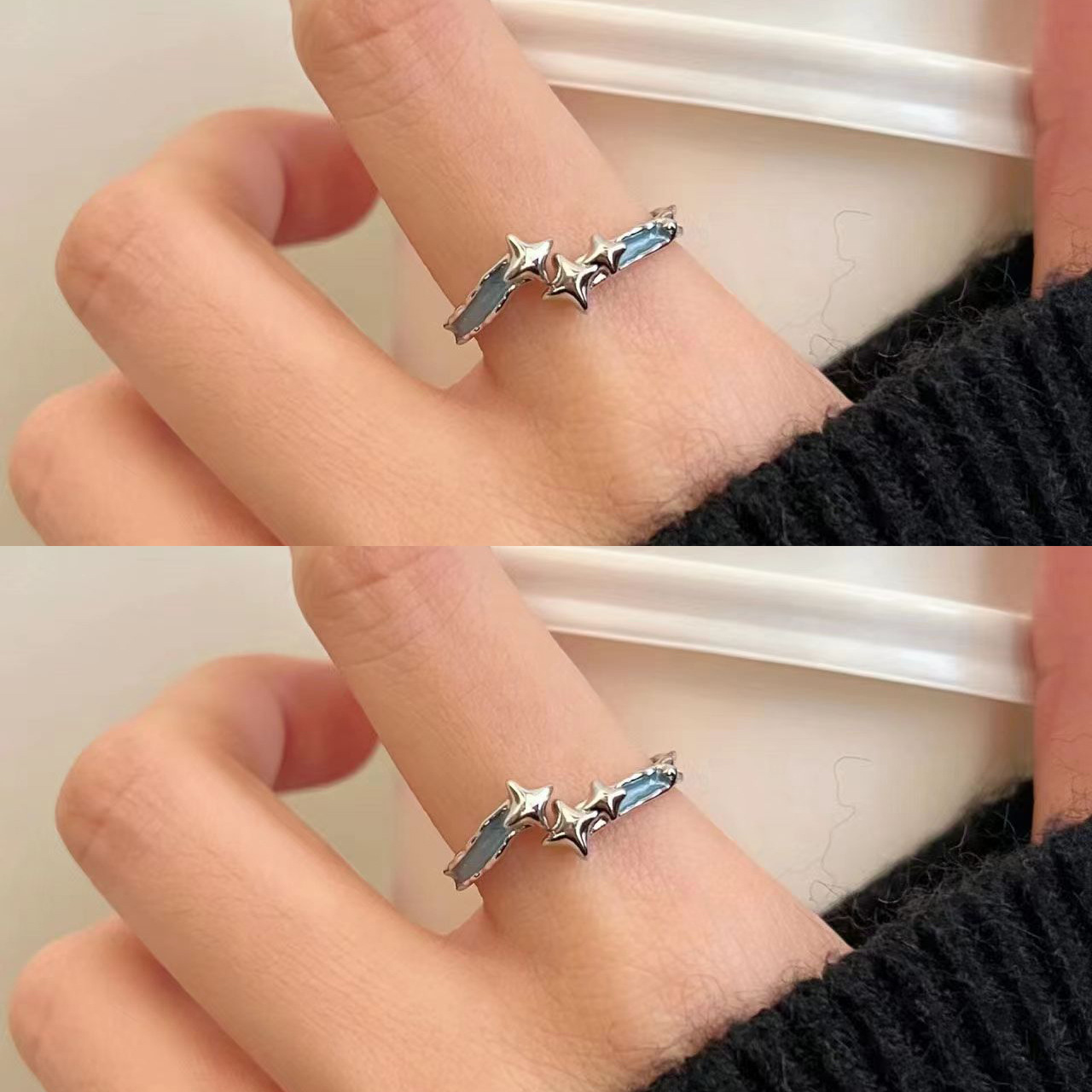 925 Silver Four-Pointed Star Ring For Women, Resin Star, Light Luxury, High-End Texture, Fashionable Open Ring