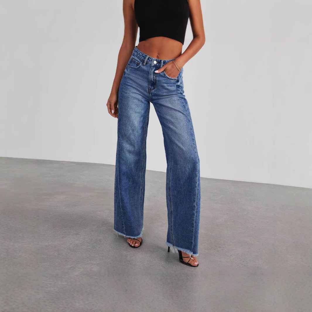 2026 New Amazon Aliexpress Jeans For Women, Washed Loose Casual Straight-Leg Wide-Leg Floor-Length Pants For Women