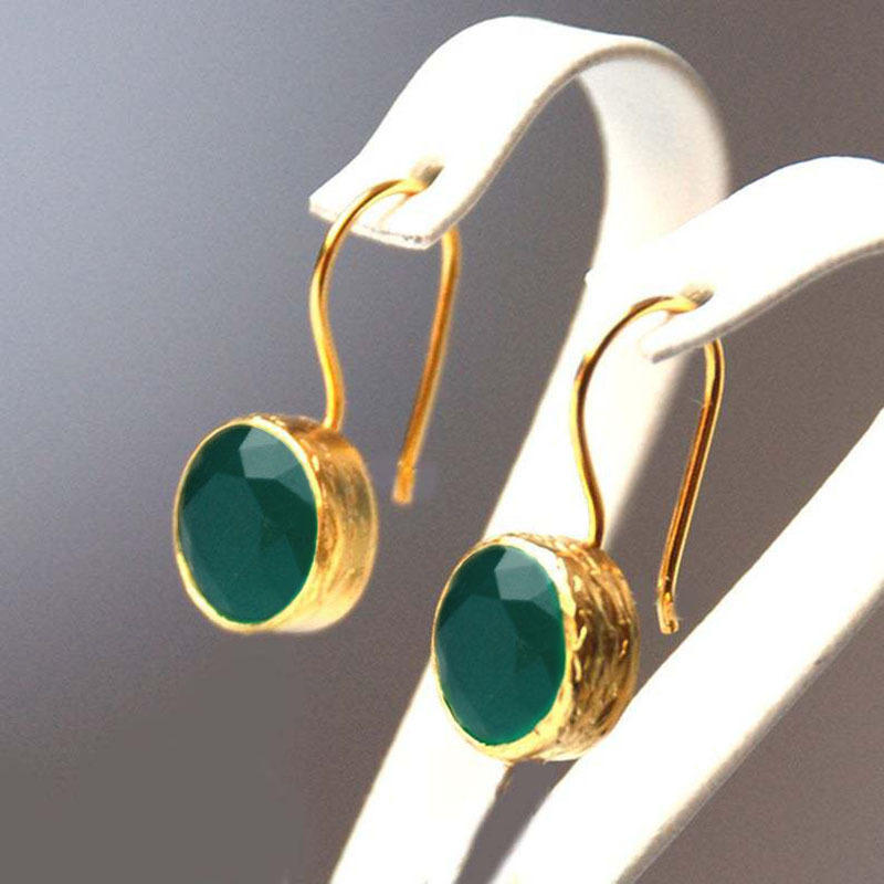 Cercei rotunzi vintage din piatră de culoare verde închis Aur Ton Alamă Femei Petrecere elegantă Bijuterii la modă