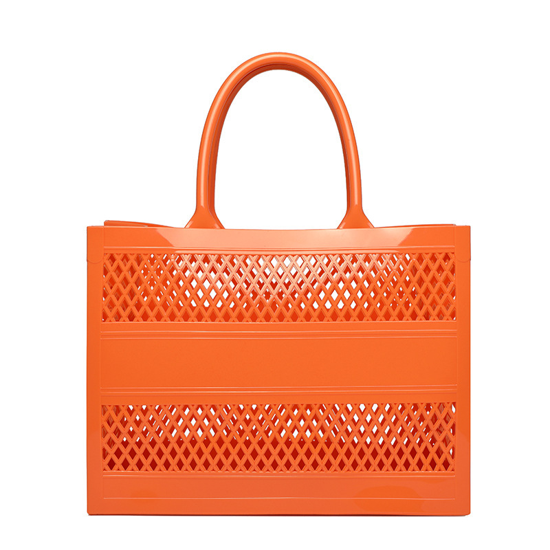 Cross-Border Pvc Jelly Bag, Fashionable And Versatile, Large Capacity, Candy-Colored Hollow-Out Tote Handbag, Vegetable Basket, Beach Bag — view 4