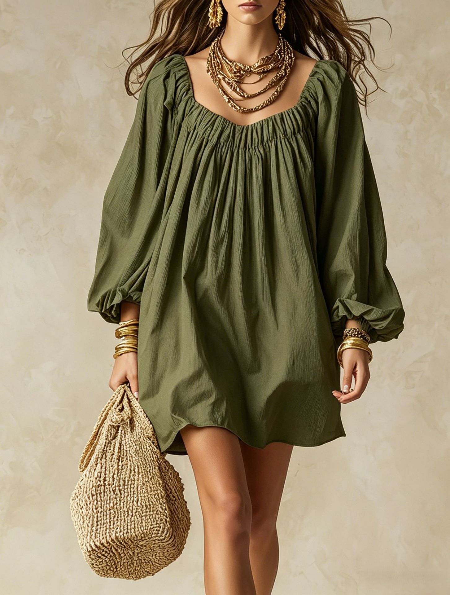 Bohemian Vacation Style Loose Lantern Long Sleeve