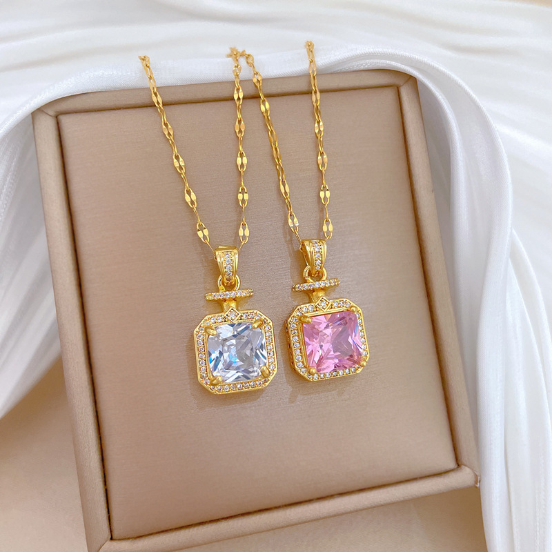 Titanium Steel Perfume Bottle Full Diamond Necklace