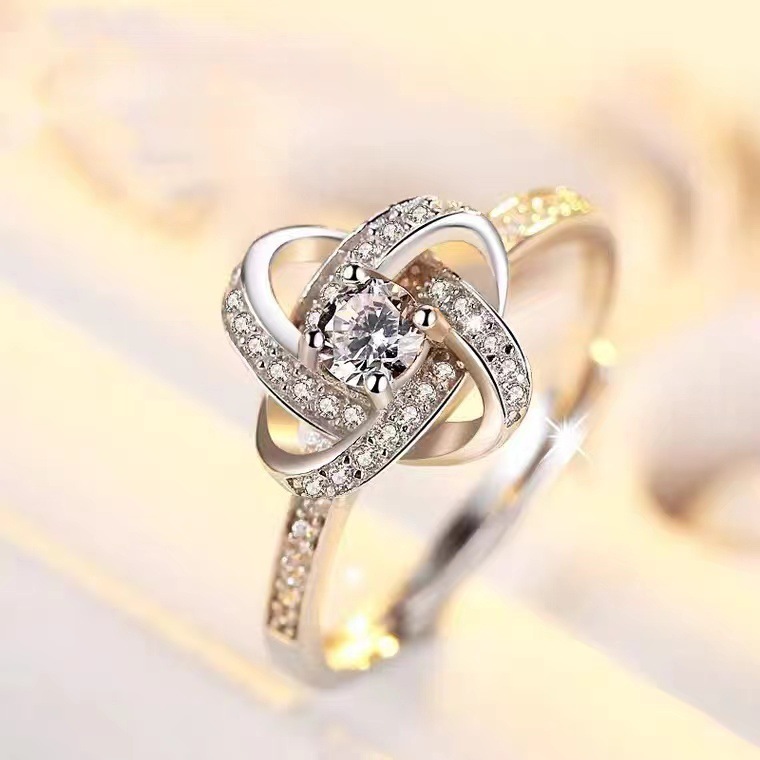 Japanese And Korean Fashion Elegant Four-leaf Clover Ring For Women Amazon Hot-selling Zirconium Lucky Herb Finger Ring Ring product image