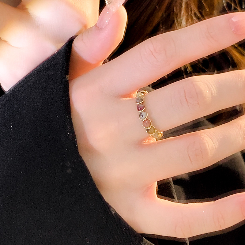Natural Stone Beaded Open Ring Tourmaline Garnet Labradorite Women Adjustable Vintage Fashion Jewelry Elegant Gift 2