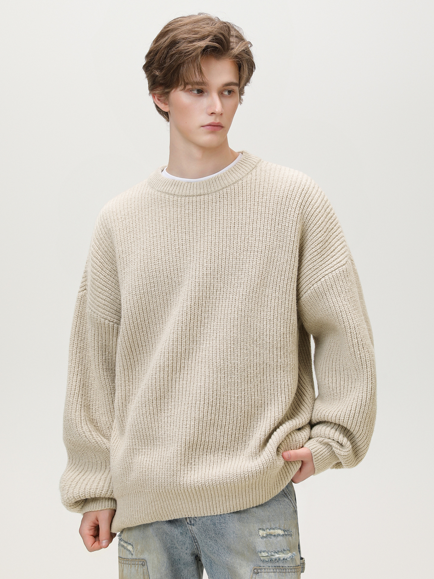 Heavyweight Thick Knit Basic Crew Neck Sweater