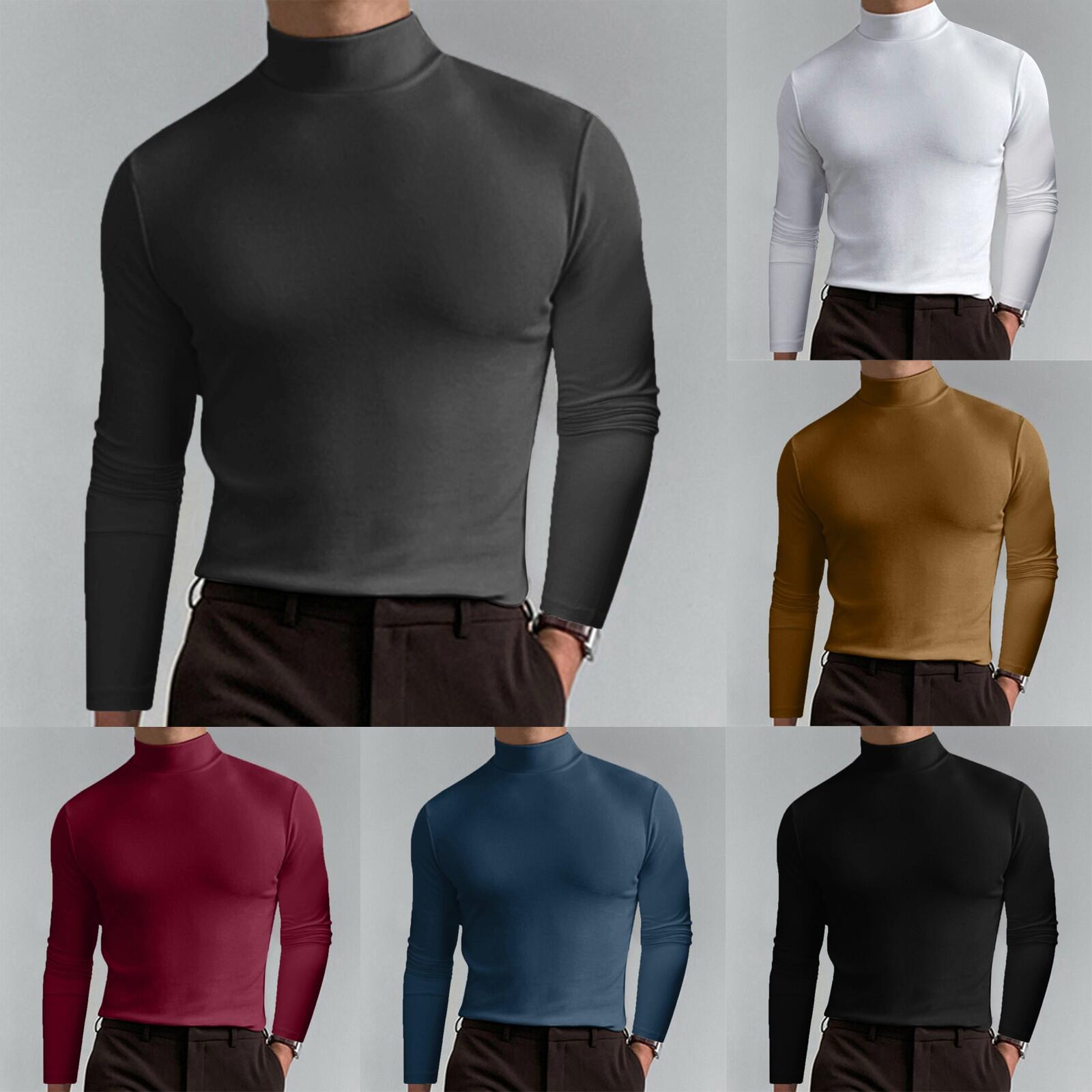 Amazon Foreign Trade European And American Men's 2023 Autumn And Winter High Collar Long Sleeve T-shirt Men's Base Shirt Comfortable Solid Color Top product image