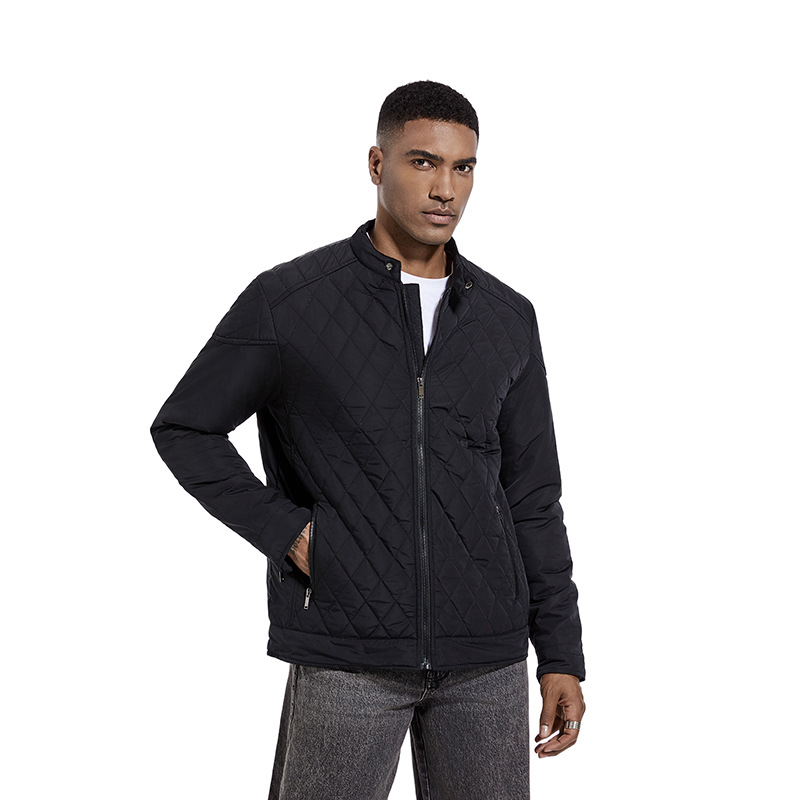 2026 Cross-Border Autumn And Winter Men's Lightweight Cotton Jacket Casual Diamond-Shaped Stand Collar Coat Harrington Jacket Cotton-Padded