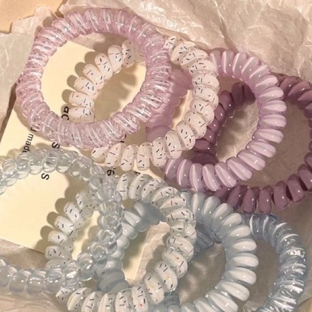 Korean-Style High-Quality Grape And Coconut Polka Dot Telephone Wire Hair Tie Versatile Hair Rope Traceless Elastic Band Fresh And Simple
