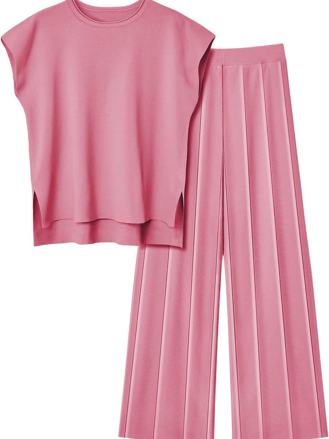Women's Knit Casual Two Piece Set Sleeveless Knit Tank Top And Wide Leg Pants