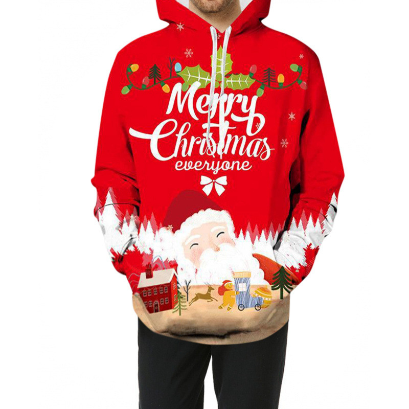 Autumn and Winter Christmas 3D Digital Printing Hooded Men's