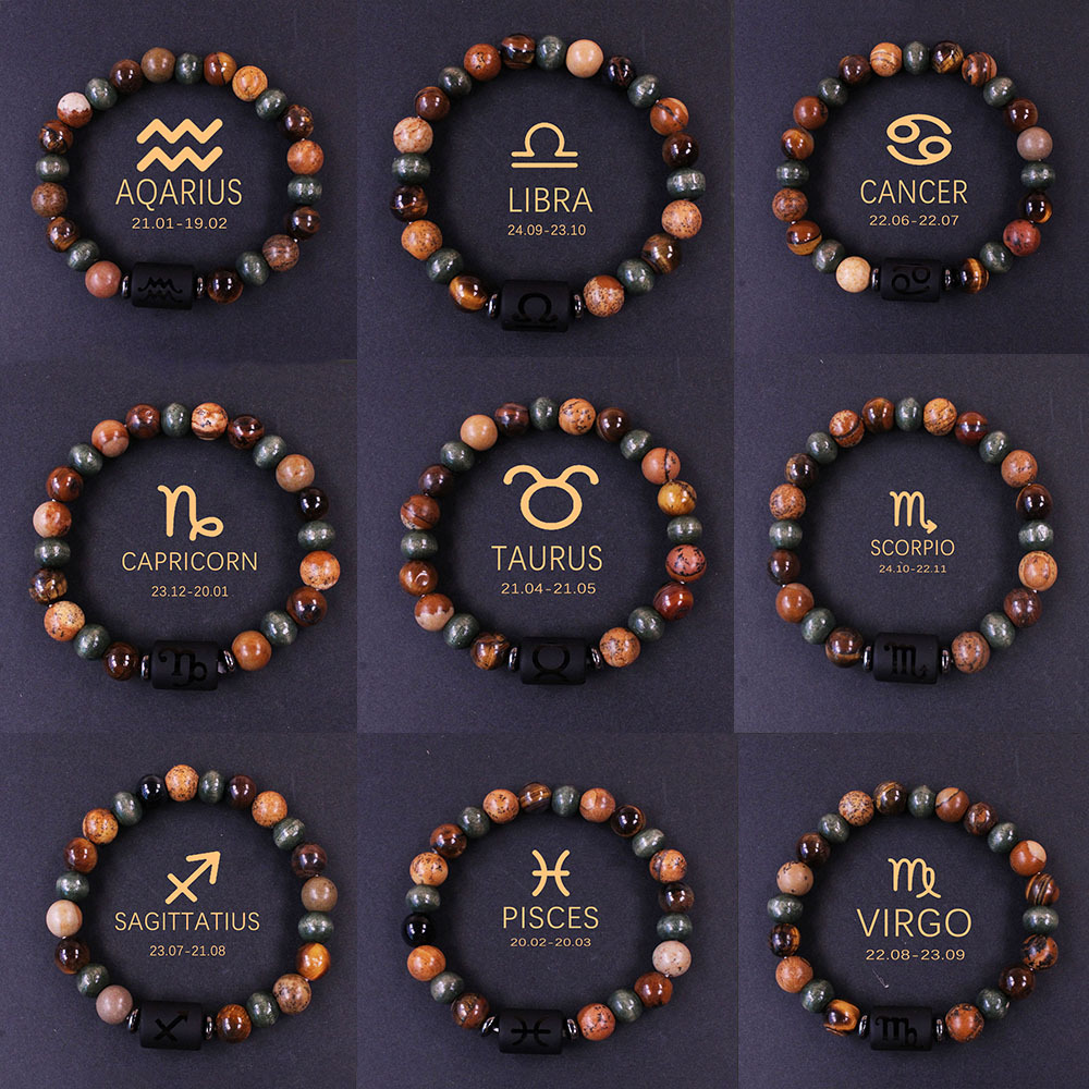 12 Zodiac Sign Bracelets Cross-Border Jewelry Accessories Capricorn Taurus Tiger Eye Stone Natural Stone Twelv