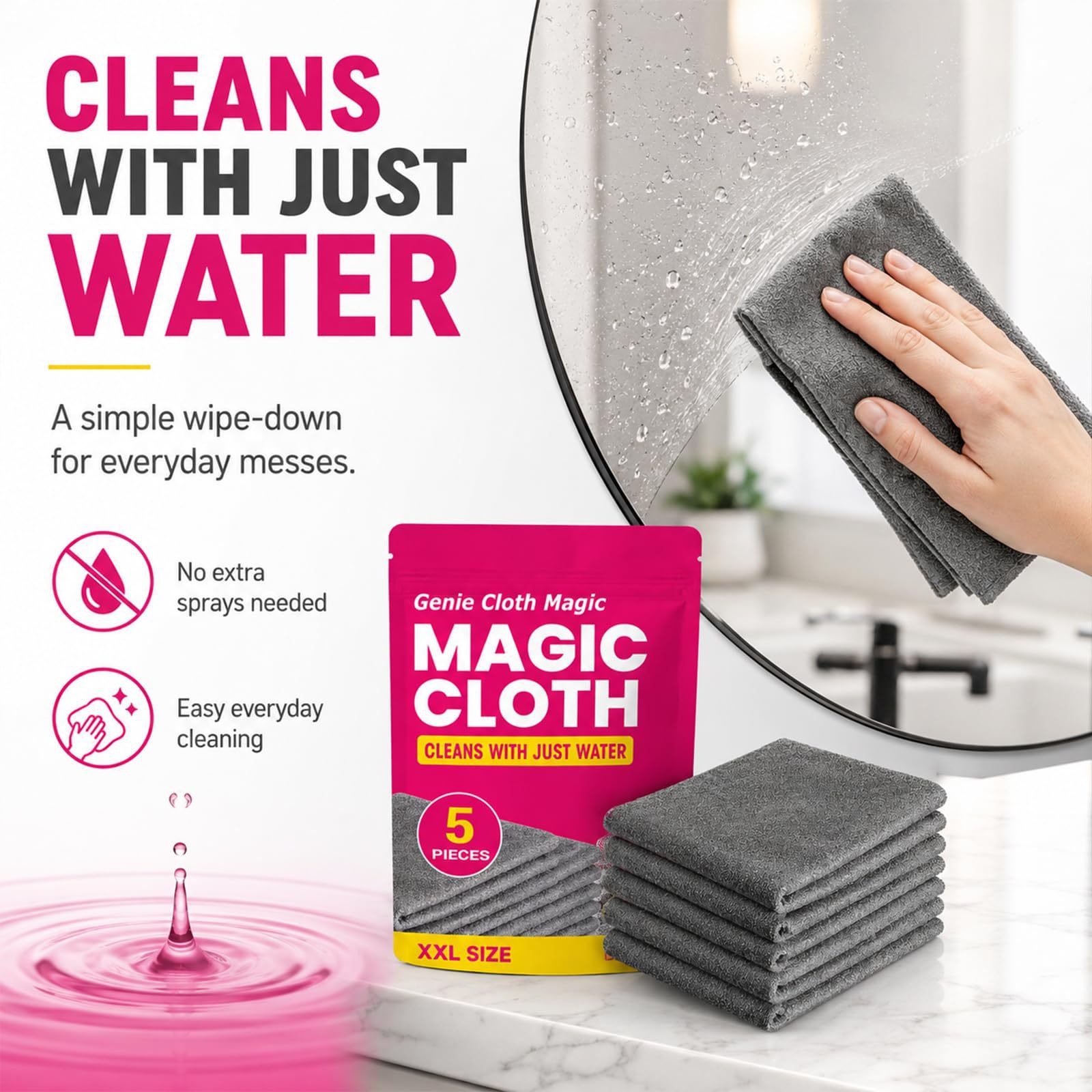 Genie Magic Cloth Reusable Cleaning Streak-free Glass