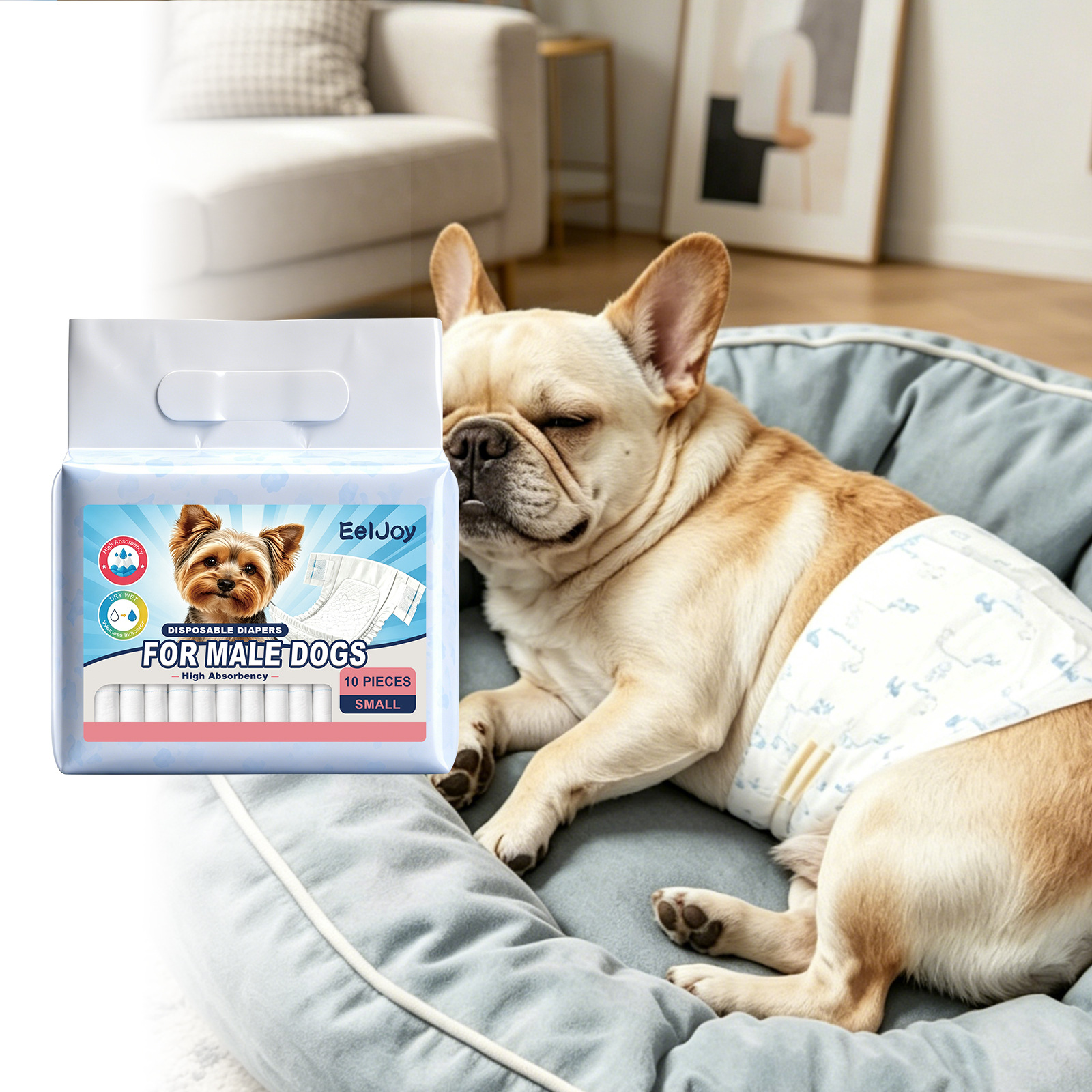 Pañales desechables Eeljoy para perros machos, pañales para perros de alta absorbencia, a prueba de fugas y transpirables