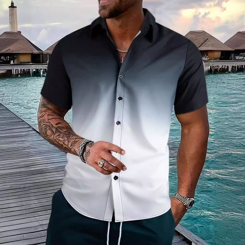 Beach Surfing Men's Shirt 3D Digital Geometric Hawaiian Print