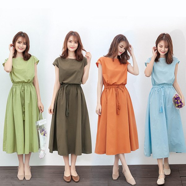 Real Shot Of Artistic Flared Skirt 2026 Summer New Style, Adjustable Waist, Loose Fit, Plus-Size Cotton And Linen Dress
