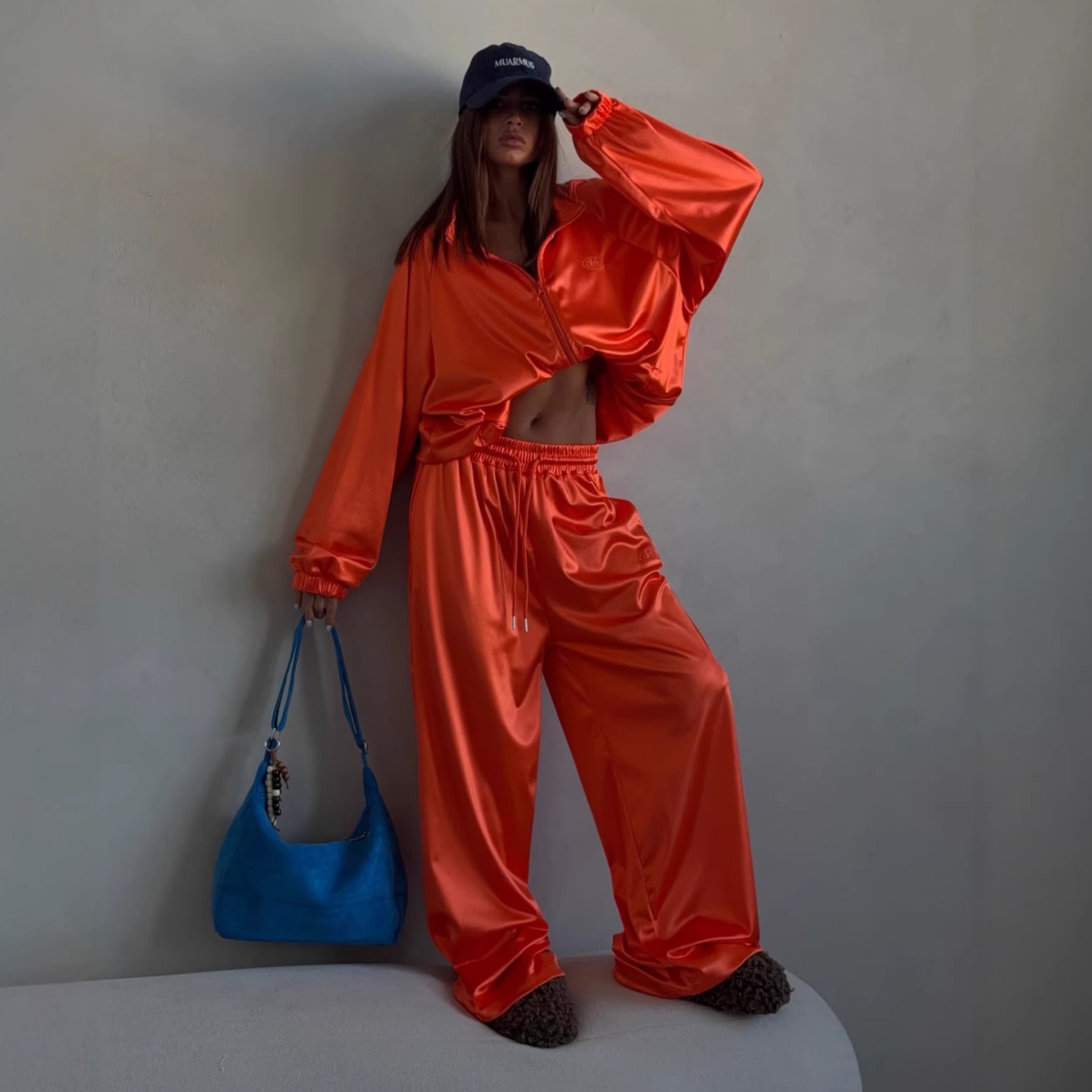 2026 Europe And The United States Cross-border Women's Clothing Spring And Summer New Fashion Trend Loose Sweater Coat Wide Leg Trousers Sports Suit 7