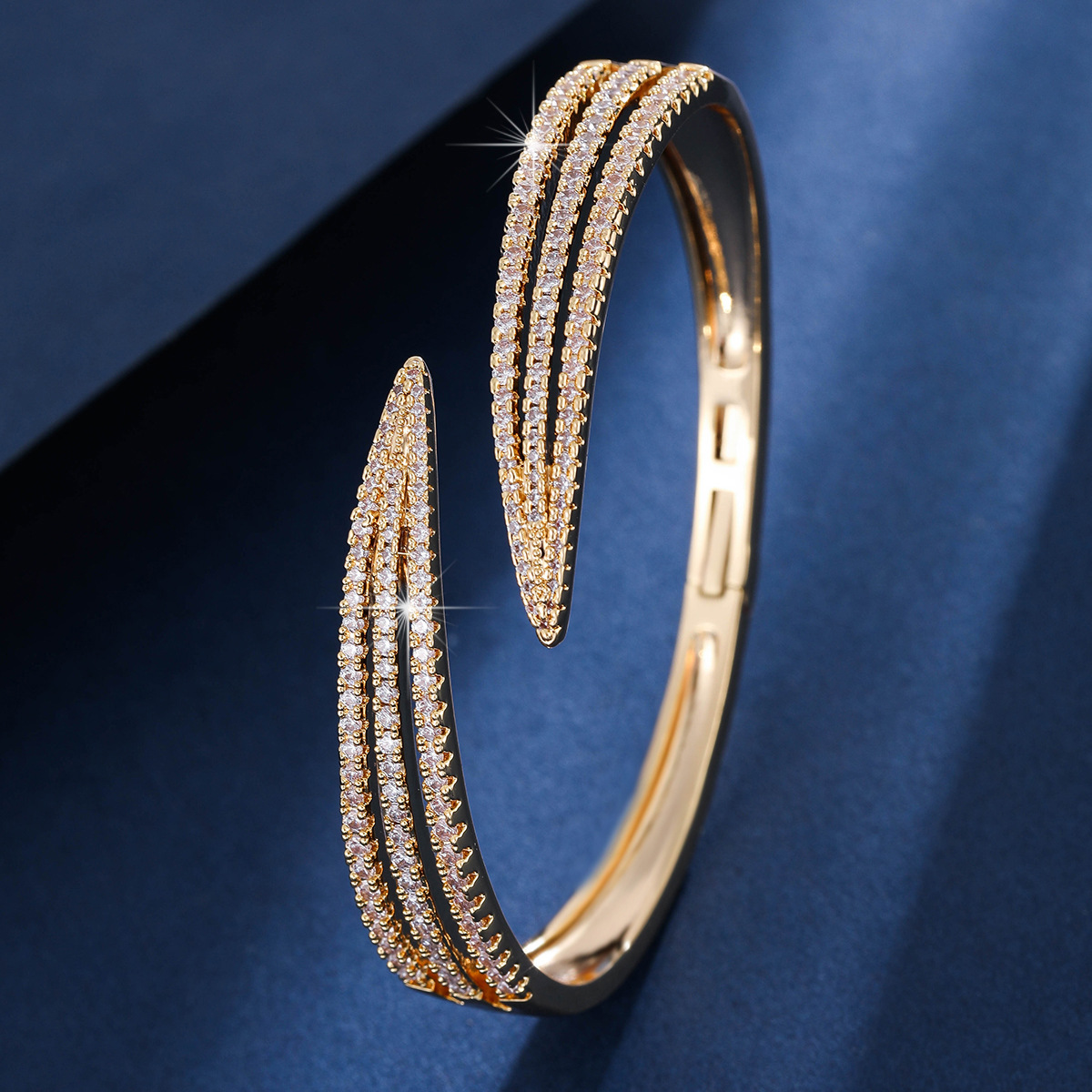 Interwoven Curve Zircon Inlaid Open Bangle Fashion Delicate High End Temperament Versatile Wrist Bracelet For 