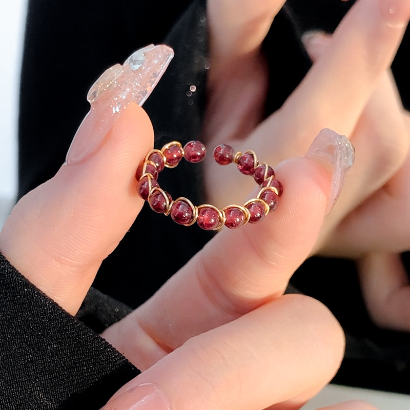 Natural Stone Beaded Open Ring Tourmaline Garnet Labradorite Women Adjustable Vintage Fashion Jewelry Elegant Gift 5
