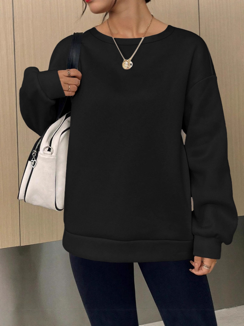 Autumn And Winter European And American Cross-Border Amazon Aliexpress Hot-Selling Round-Neck Long-Sleeved Solid Color Casual Sweatshirt Qing