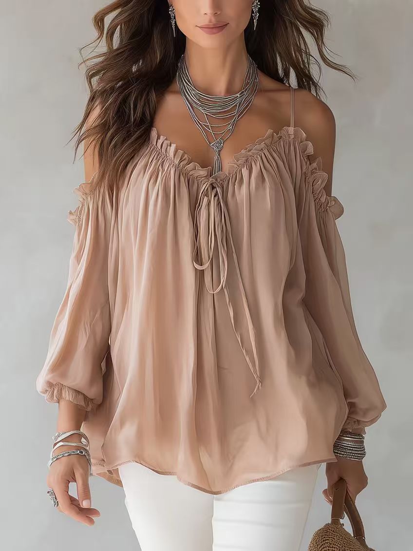 Ruffle Collar Casual Camisole Off-the-shoulder Tie-front Long