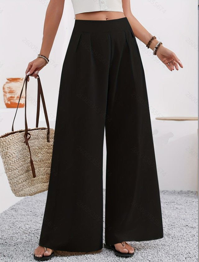 2025 European And American Cross-Border Amazon Autumn Women's New Pocket High-Waisted Fashion Versatile Wide-Leg Pants Long Pants Commuting