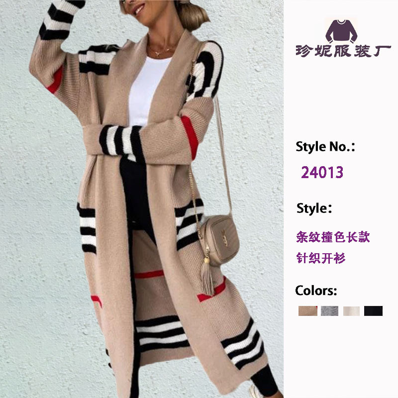 2026 European And American Long Striped Knit Cardigan Oversized Loose Long-Sleeve Amazon Sweater Coat For Women