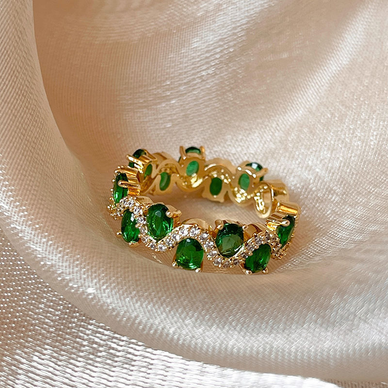 French Retro Fashion Sweet And Cool Colorful Diamond Wave Open Ring For Women, Ins Niche Design, Exquisite Light Luxury Ring